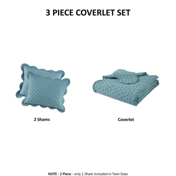 Teal Scalloped Crinkle 3-Pc. Full/Queen Quilt Set-Kirkland's Home Store
