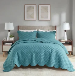 Teal Scalloped Crinkle 3-Pc. Cali King Quilt Set-Kirkland's Home Outlet