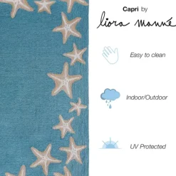 Teal Starfish Border Outdoor Area Rug, 5X7-Kirkland's Home Store