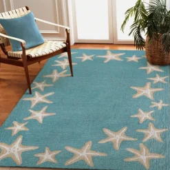 Teal Starfish Border Outdoor Area Rug, 5X7-Kirkland's Home Store