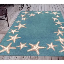 Teal Starfish Border Outdoor Area Rug, 5X7-Kirkland's Home Store