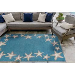 Teal Starfish Border Outdoor Area Rug, 5X7-Kirkland's Home Store