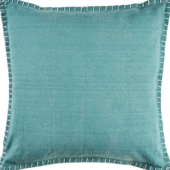 Teal With Embroidered Edge Pillow, 24 In.-Kirkland's Home Online