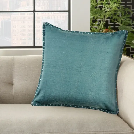 Teal With Embroidered Edge Pillow, 24 In.-Kirkland's Home Online