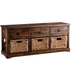 Tommy Wood And Woven Baskets Storage Bench-Kirkland's Home New