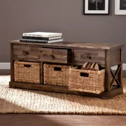 Tommy Wood And Woven Baskets Storage Bench-Kirkland's Home New