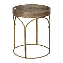 Tray Top Wood And Gold Metal Accent Table-Kirkland's Home Shop