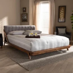 Tufted And Natural Walnut King Platform Bed-Kirkland's Home New