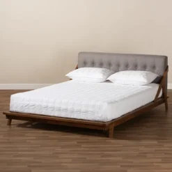 Tufted And Natural Walnut King Platform Bed-Kirkland's Home New