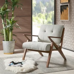 Tufted Pecan Wood Mid-Century Modern Armchair-Kirkland's Home Best Sale