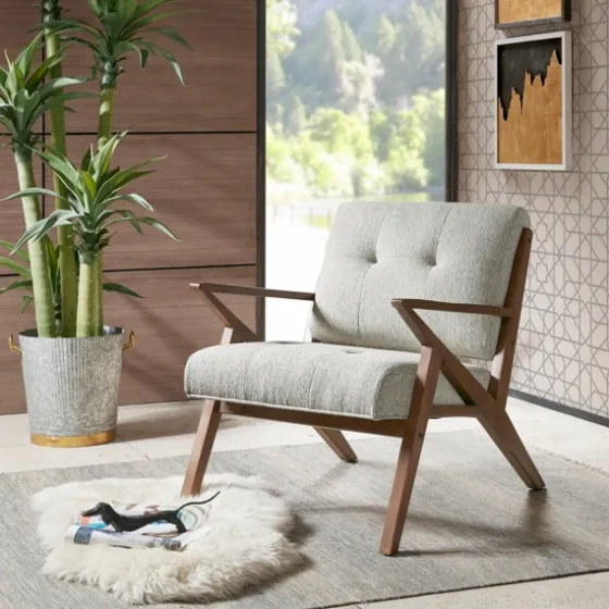 Tufted Pecan Wood Mid-Century Modern Armchair-Kirkland's Home Best Sale