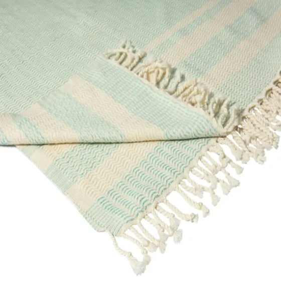Turquoise And White Stripes Cotton Throw-Kirkland's Home Outlet