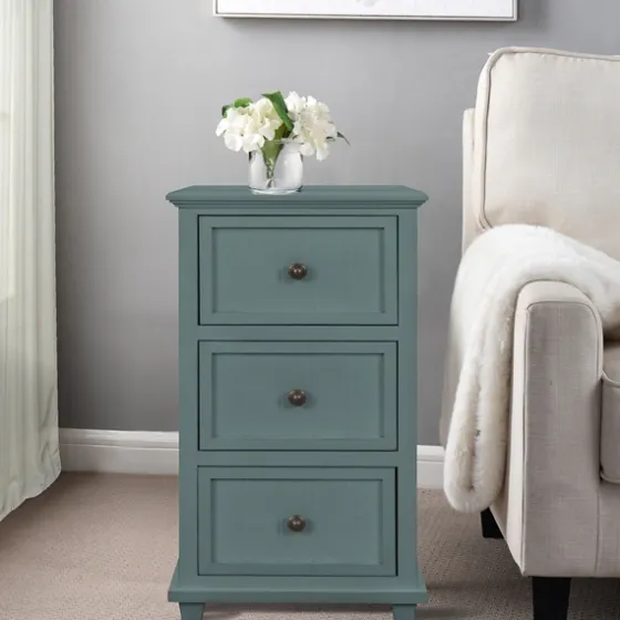 Turquoise Slim Wooden 3-Drawer Side Table-Kirkland's Home Outlet