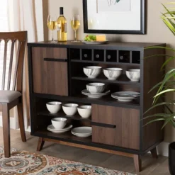 Two Tone Walnut Wood Wine Storage Cabinet-Kirkland's Home Best Sale