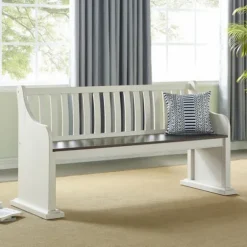 Two-Tone Dark Oak And Ivory High Back Wooden Bench-Kirkland's Home Fashion