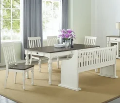 Two-Tone Dark Oak And Ivory High Back Wooden Bench-Kirkland's Home Fashion