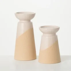 Two-Toned Cream Pillar Candle Holders, Set Of 2-Kirkland's Home Best Sale
