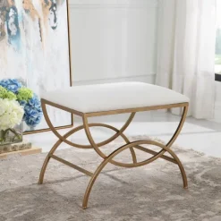 Upholstered Gold Metal Arched Frame Bench-Kirkland's Home New