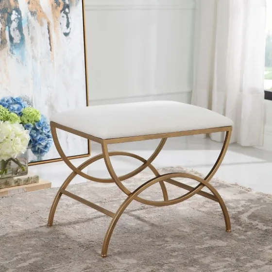 Upholstered Gold Metal Arched Frame Bench-Kirkland's Home New