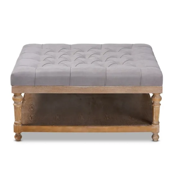 Upholstered Linen Tufted Ottoman With Shelf-Kirkland's Home Fashion