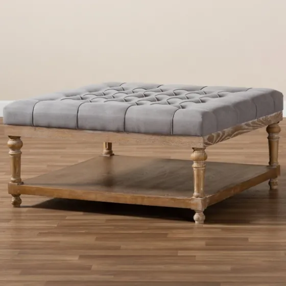 Upholstered Linen Tufted Ottoman With Shelf-Kirkland's Home Fashion