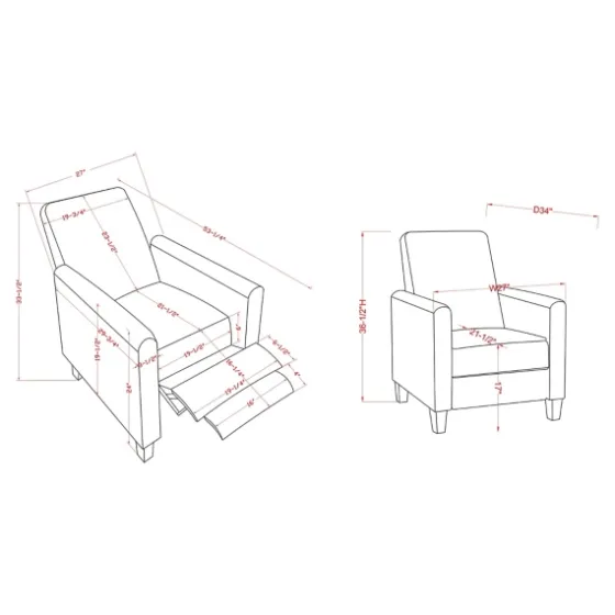 Upholstered Slim Push-Back Recliner-Kirkland's Home Outlet