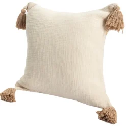 Vanilla Gauze Organic Tassel Throw Pillow-Kirkland's Home Fashion