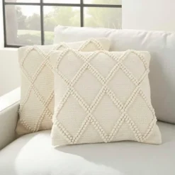 Vanilla Knotted Lattice Throw Pillows, Set Of 2-Kirkland's Home Store