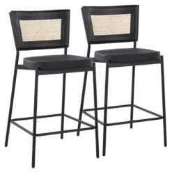 Vegan Leather And Rattan Counter Stools, Set Of 2-Kirkland's Home Online