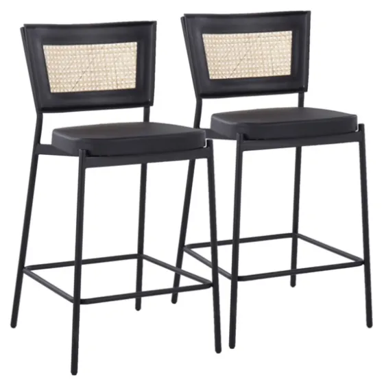 Vegan Leather And Rattan Counter Stools, Set Of 2-Kirkland's Home Online
