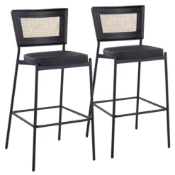 Vegan Leather And Rattan Bar Stools, Set Of 2-Kirkland's Home Outlet