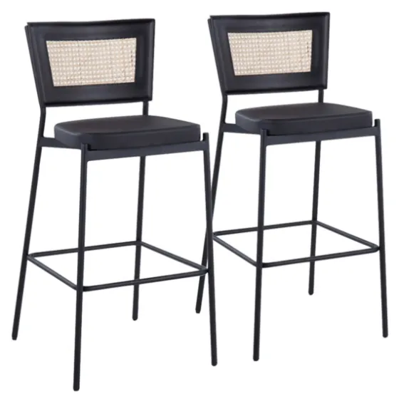 Vegan Leather And Rattan Bar Stools, Set Of 2-Kirkland's Home Outlet