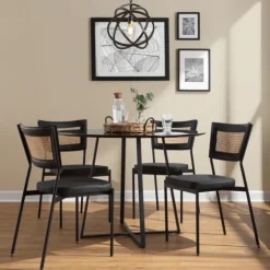 Vegan Leather And Rattan Dining Chairs, Set Of 2-Kirkland's Home Flash Sale