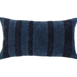 Velvet Navy Monochrome Stripe Lumbar Pillow-Kirkland's Home Store