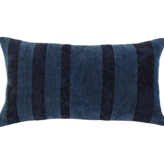 Velvet Navy Monochrome Stripe Lumbar Pillow-Kirkland's Home Store