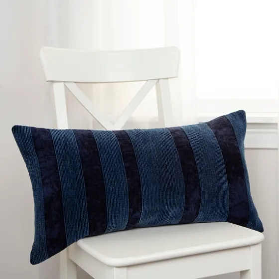 Velvet Navy Monochrome Stripe Lumbar Pillow-Kirkland's Home Store