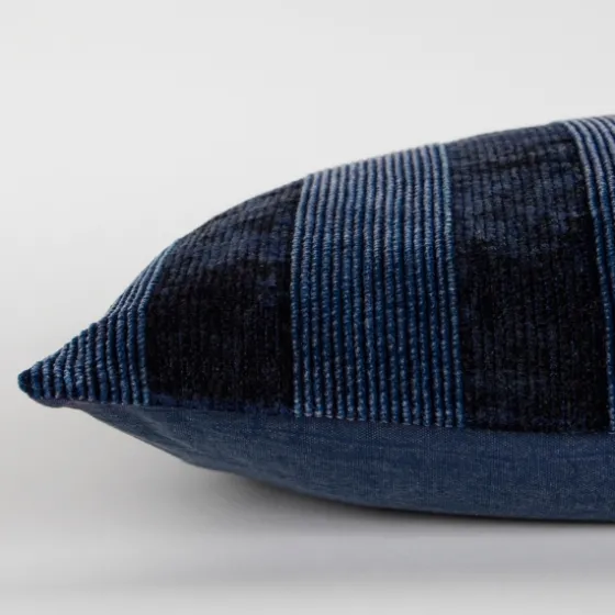 Velvet Navy Monochrome Stripe Lumbar Pillow-Kirkland's Home Store