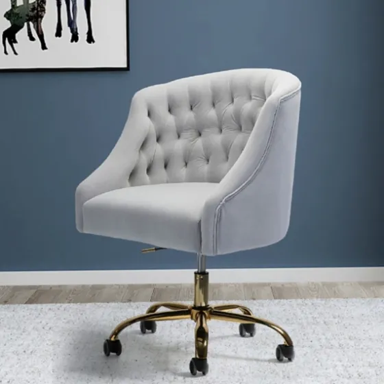 Velvet Tufted Gold Leg Swivel Office Chair-Kirkland's Home Shop