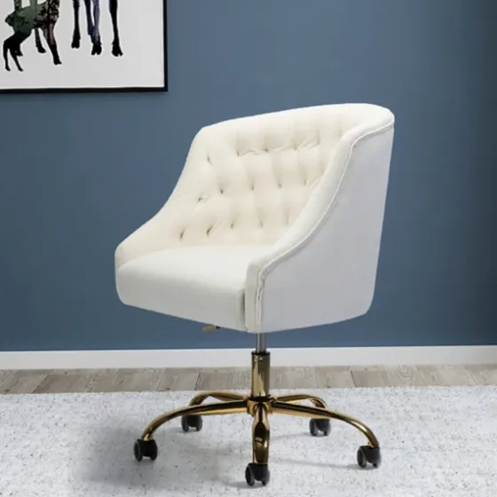 Velvet Tufted Golden Leg Swivel Office Chair-Kirkland's Home Online