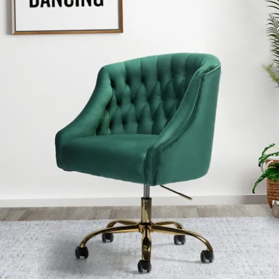 Velvet Tufted Golden Leg Swivel Office Chair-Kirkland's Home Hot