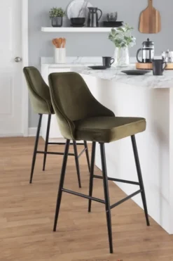 Velvet Upholstered Counter Stools, Set Of 2-Kirkland's Home Outlet