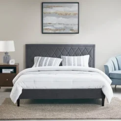 Viv Charcoal Diamond Tufted Queen Bed Frame-Kirkland's Home Outlet