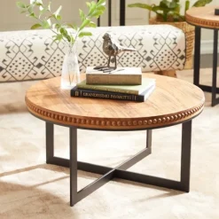 Walnut Beaded Industrial Coffee Table-Kirkland's Home Sale