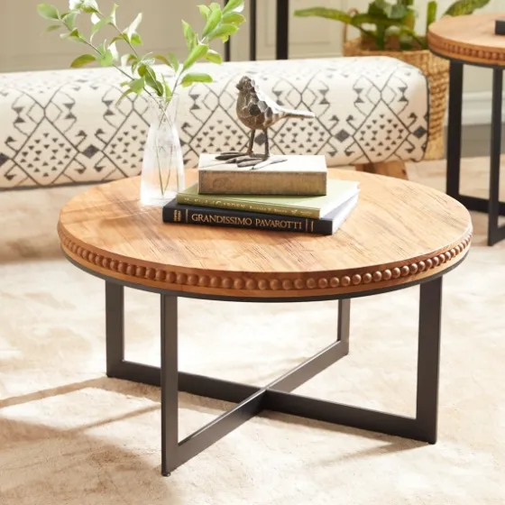 Walnut Beaded Industrial Coffee Table-Kirkland's Home Sale