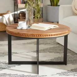 Walnut Beaded Industrial Coffee Table-Kirkland's Home Sale