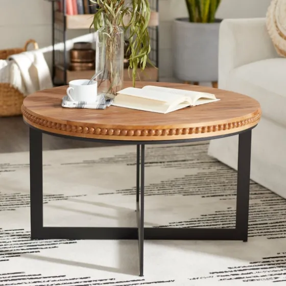 Walnut Beaded Industrial Coffee Table-Kirkland's Home Sale