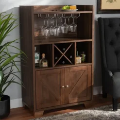 Walnut Brown Open Shelf Wine Cabinet-Kirkland's Home Discount