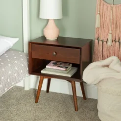 Walnut 1-Drawer Mid Century Nightstand-Kirkland's Home Fashion