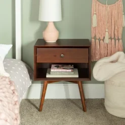 Walnut 1-Drawer Mid Century Nightstand-Kirkland's Home Fashion