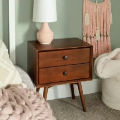 Walnut 2-Drawer Mid-Century Modern Nightstand-Kirkland's Home Cheap